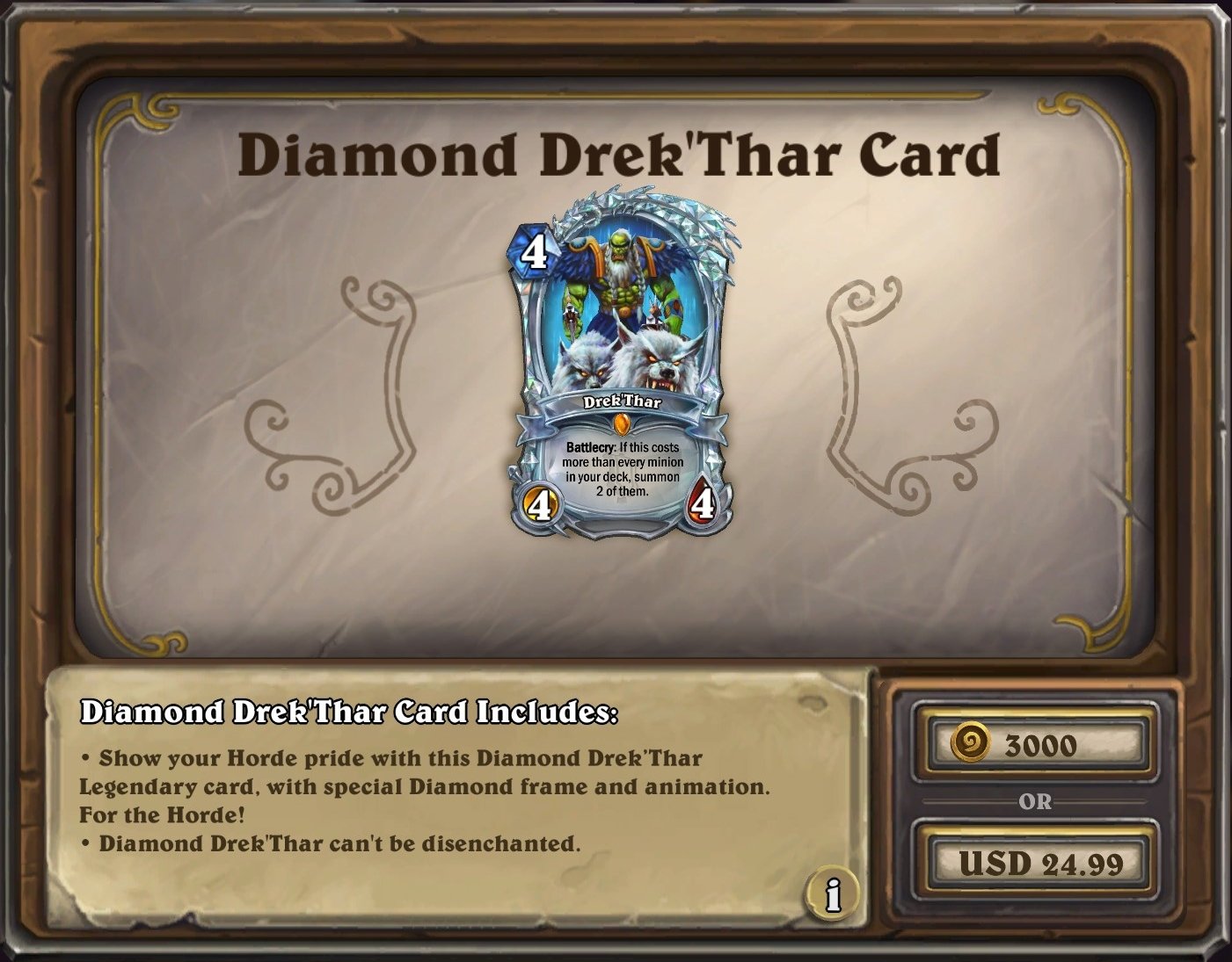 The diamond Drek'Thar card on sale for $24.99