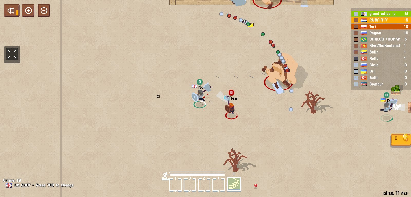 Best Browser Games: Wilds.io - isometric view of a fantasy battle