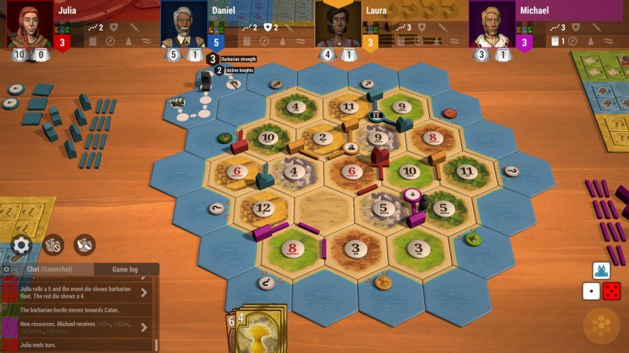 Best browser games: Catan Online - board game pieces on a virtual desktop