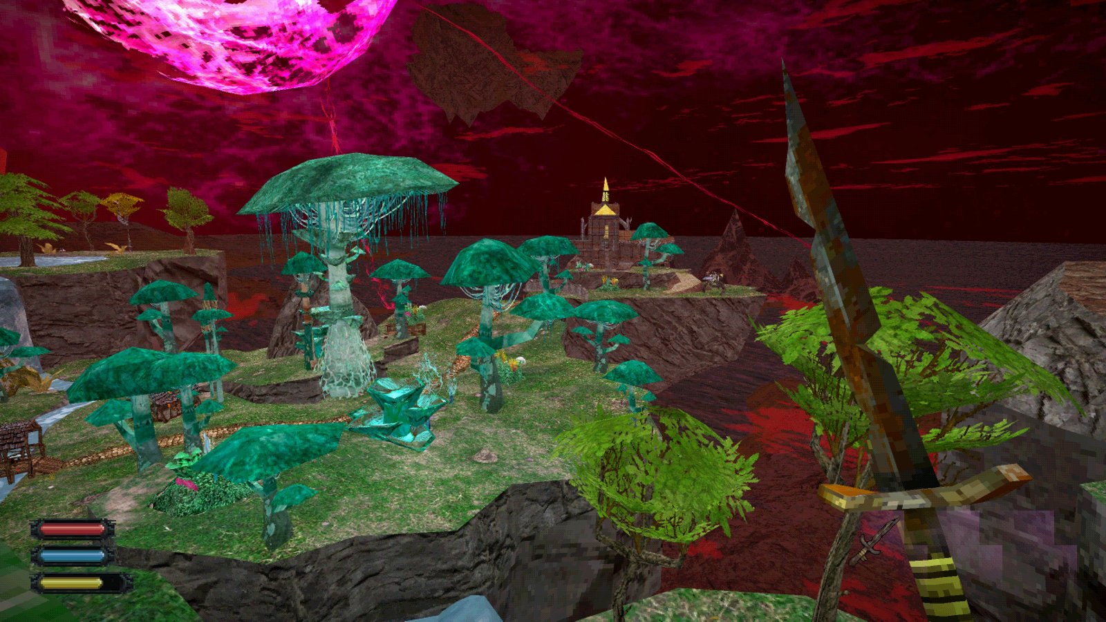 view of alien landscape with teal mushrooms in dread delusion