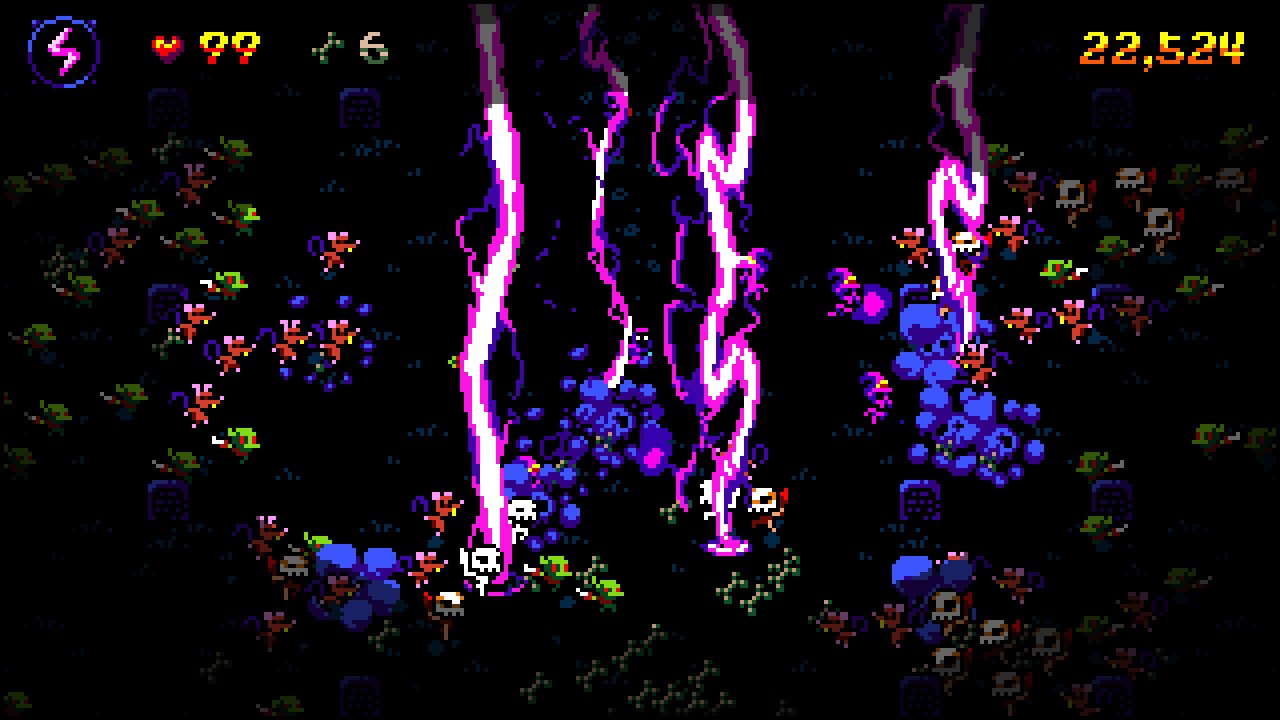The Boneraiser initiates a sort of purple call lightning spell against its foes.