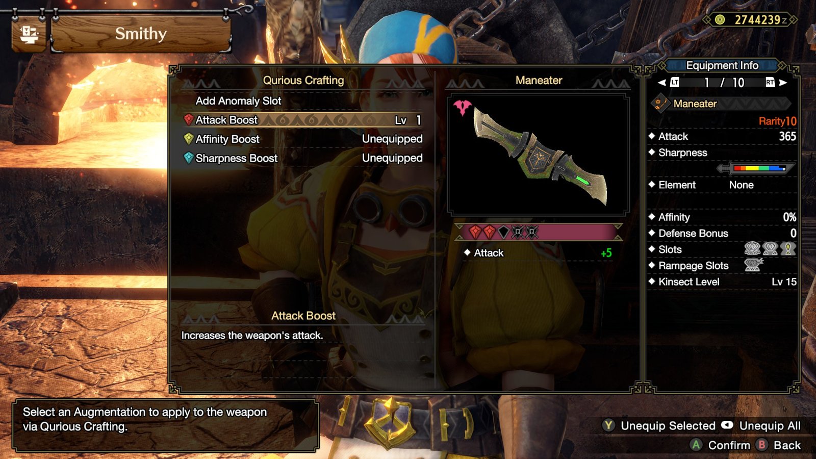 Qurious Crafting screen for weapons