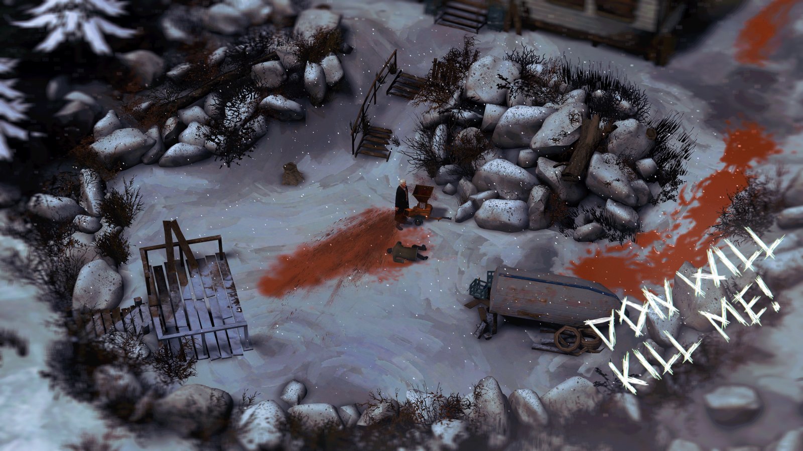 A screenshot of Serial Cleaners showing a body being disposed of in a snowy forest