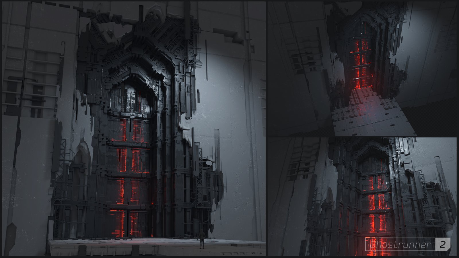 Ghostrunner 2 concept art of a large, digital doorway