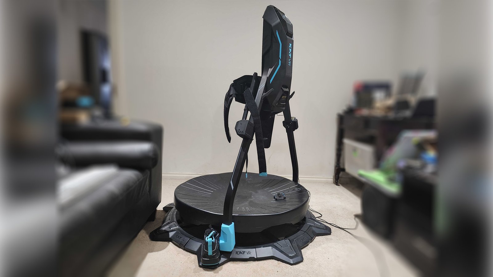 Kat VR treadmill set up in room.